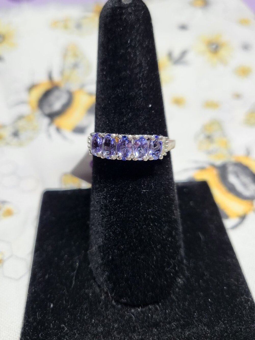 5-Stone Oval Tanzanite with Diamond Baguette Accents Sterling Silver